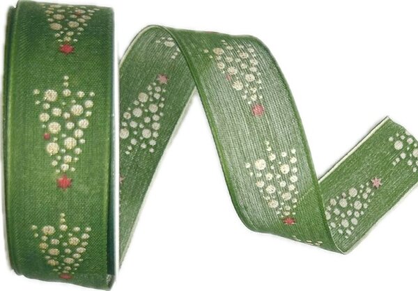 Stuha vánoční GLOW TREE GREEN zelená 25mm x 3m (10,-Kč/m)