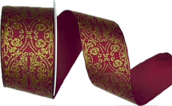 Stuha vánoční ROYAL BAROQUE BURGUNDY bordó 40mm x 2m (16,-Kč/m)