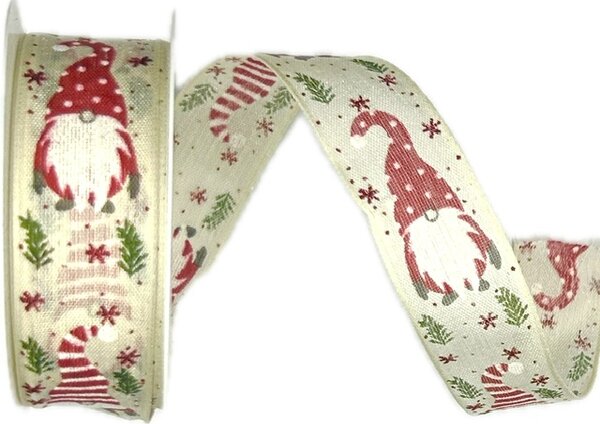 Stuha vánoční NORDIC GNOME CREAM krémová 25mm x 2m (12,-Kč/m)