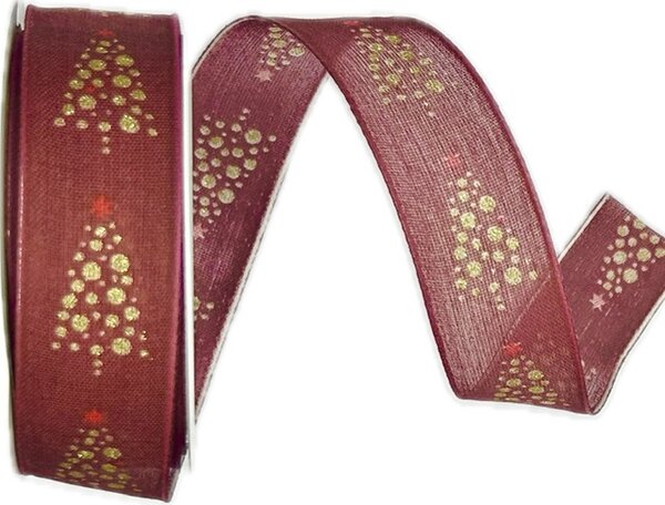 Stuha vánoční GLOW TREE BURGUNDY bordó 25mm x 3m (10,-Kč/m)