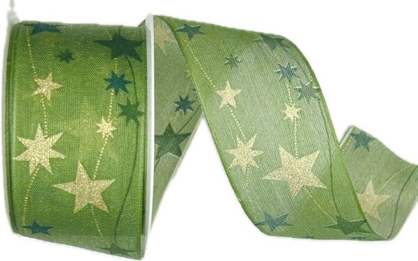Stuha vánoční CELESTIAL GLOW GREEN zelená 40mm x 2m (15,-Kč/m)
