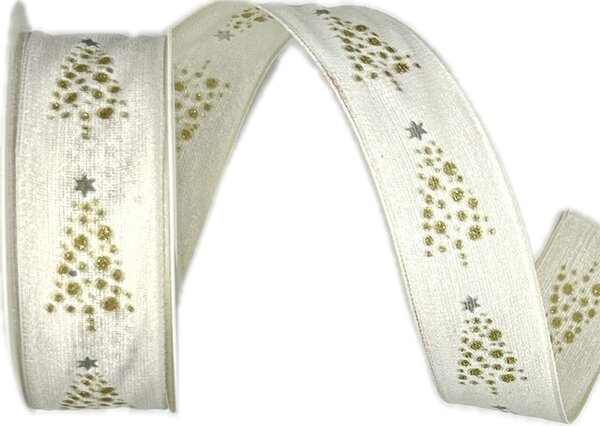 Stuha vánoční GLOW TREE WHITE bílá 25mm x 3m (10,-Kč/m)