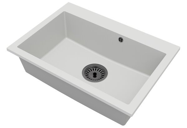Granitový dřez ELITE bílý + sifon černý 70 x 50 x 21 cm
