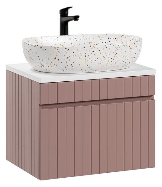 Comad Závěsná skříňka Iconic s deskou a umyvadlem 60 cm růžová/bílá