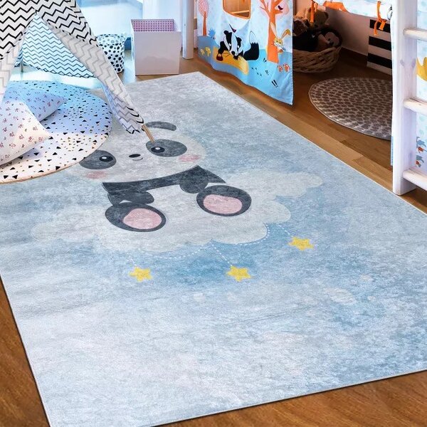 Makro Abra Dětský kusový koberec vhodný k praní BAMBINO 2776 Medvídek protiskluzový modrý Rozměr: 80x150 cm