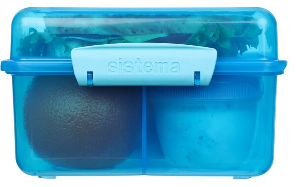 Sistema Dělený svačinový box Lunch Cube Max s nádobou na jogurt s dvojitým víčkem 2 l, modrá