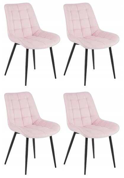 Růžová sametová židle BERA s černými nohami
