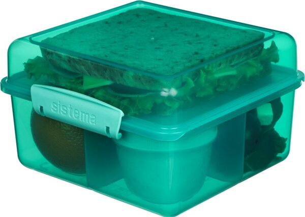 Sistema Dělený svačinový box Lunch Cube Max s nádobou na jogurt s dvojitým víčkem 2 l, mátová