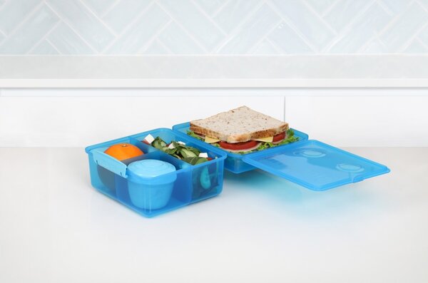Sistema Dělený svačinový box Lunch Cube Max s nádobou na jogurt s dvojitým víčkem 2 l, modrá