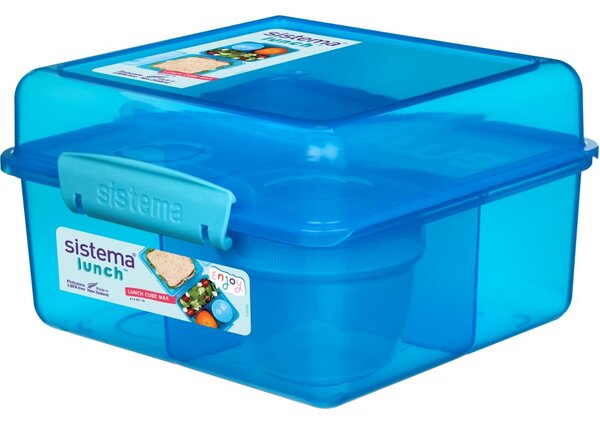 Sistema Dělený svačinový box Lunch Cube Max s nádobou na jogurt s dvojitým víčkem 2 l, modrá