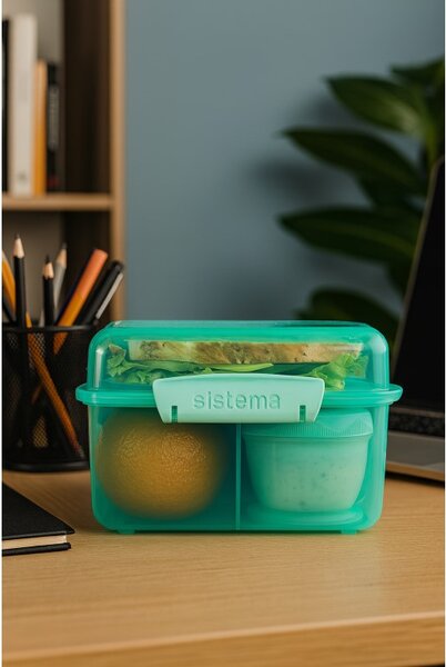 Sistema Dělený svačinový box Lunch Cube Max s nádobou na jogurt s dvojitým víčkem 2 l, mátová