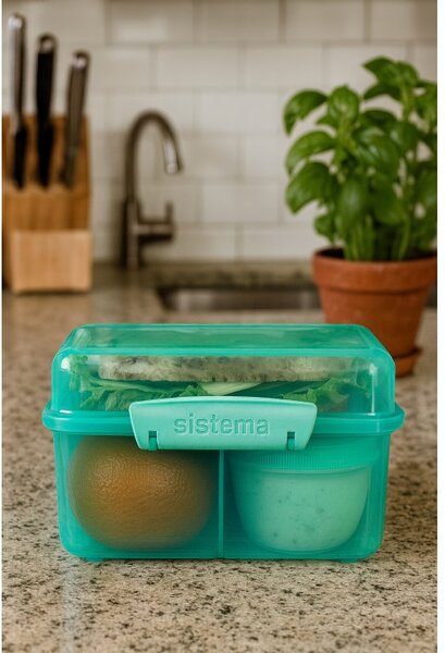 Sistema Dělený svačinový box Lunch Cube Max s nádobou na jogurt s dvojitým víčkem 2 l, mátová