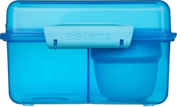 Sistema Dělený svačinový box Lunch Cube Max s nádobou na jogurt s dvojitým víčkem 2 l, modrá
