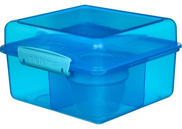 Sistema Dělený svačinový box Lunch Cube Max s nádobou na jogurt s dvojitým víčkem 2 l, modrá