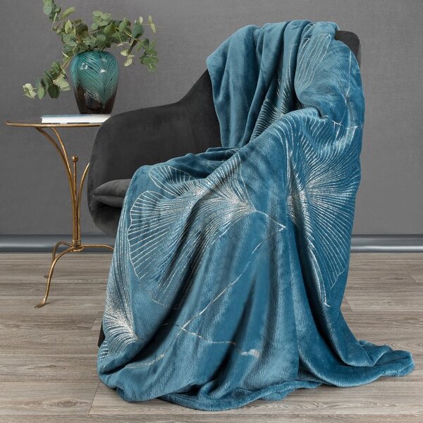 Modrá flano deka GINKO1 s lesklým potiskem 150x200 cm