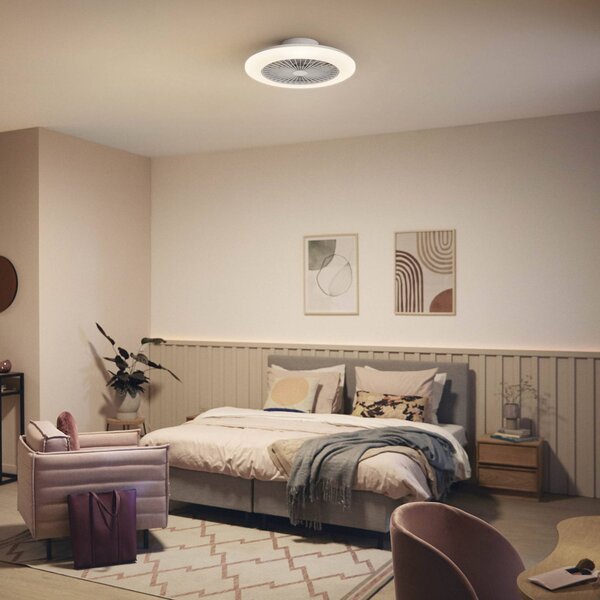 Philips Stropní ventilátor Amigo s LED osvětlením, lesklá bílá, 58 cm,, stmívatelný, Bílá / opál, Obývací pokoj / jídelna, Plast, Moderní