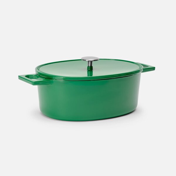 Fabini Oválný pekáč Mattia 3.0, 33×25 cm - Smaltovaný litinový pekáč s poklicí, lesklý zelený