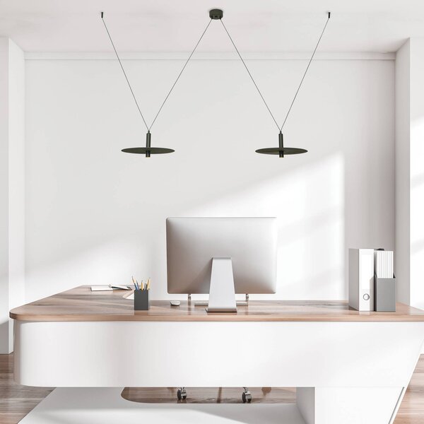 Zambelis LED závěsné světlo 23227, černé, Ø 35 cm, 2 žárovky, kov, Černá, Obývací pokoj / jídelna, Hliník, Moderní