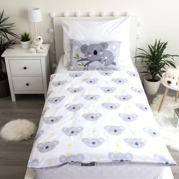 Šedé bavlněné dětské povlečení do postýlky 100x135 cm Koala "Sweet Dreams" – Jerry Fabrics