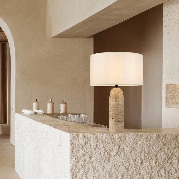 Zambelis Stolní lampa 25428, béžová/bílá, výška 55 cm, kámen/textil, E27, Krémová / jantar, Obývací pokoj / jídelna, Kámen