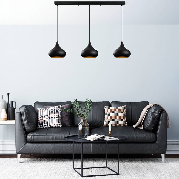 Opviq Závěsné světlo Muba, černé, délka 120 cm, kov, stmívatelný, Černá, Obývací pokoj / jídelna, kov