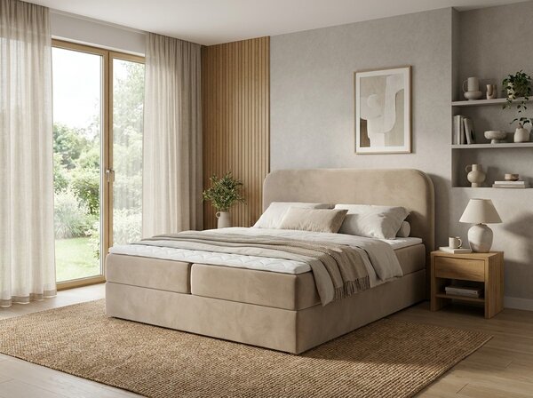Čalouněná postel boxspring FORENA 160x200 cm béžová Matrace: Matrace Bonell pružinová