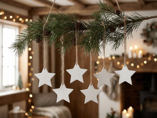 Keramická vánoční ozdoba CLAY STAR 8 cm, bílá