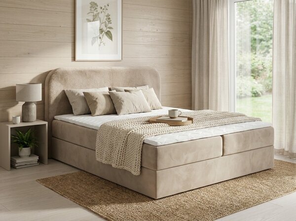 Čalouněná postel boxspring FORENA 160x200 cm béžová Matrace: Matrace Bonell pružinová