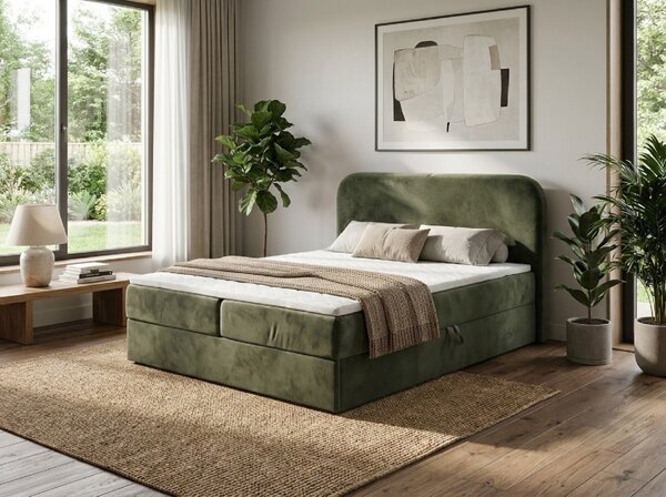 Čalouněná postel boxspring FORENA 140x200 cm tmavě zelená Matrace: Matrace Bonell pružinová