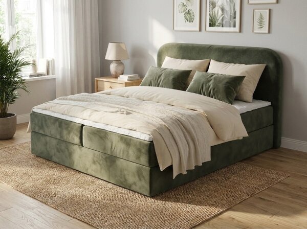 Čalouněná postel boxspring FORENA 140x200 cm tmavě zelená Matrace: Matrace Bonell pružinová