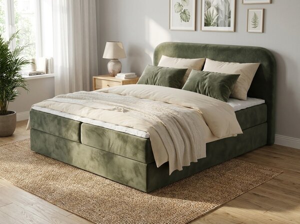 Čalouněná postel boxspring FORENA 160x200 cm tmavě zelená Matrace: Matrace Bonell pružinová