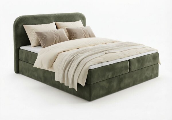 Čalouněná postel boxspring FORENA 140x200 cm tmavě zelená Matrace: Matrace Bonell pružinová