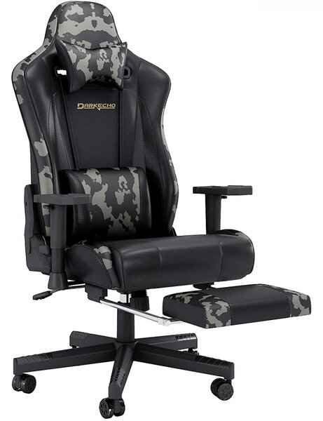 Herní židle DARKECHO — ekokůže, černá/maskáč, nosnost 160 kg (rozbaleno)