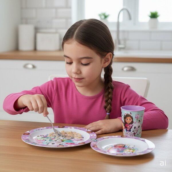 Sada plastového nádobí Gábinin kouzelný domeček s kelímkem - BPA free - souprava 3 ks