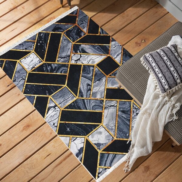 Makro Abra Moderní kusový koberec BLACK and GOLD 04 Geometrický protiskluzový černý zlatý Rozměr: 160x220 cm