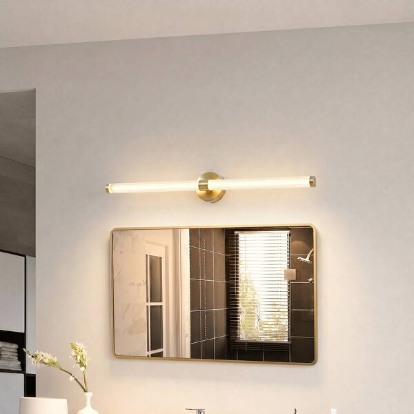 Lucande LED nástěnné světlo Melisa, zlaté, 90 cm, IP44, Mosaz / zlato, Koupelna, Sklo, Moderní
