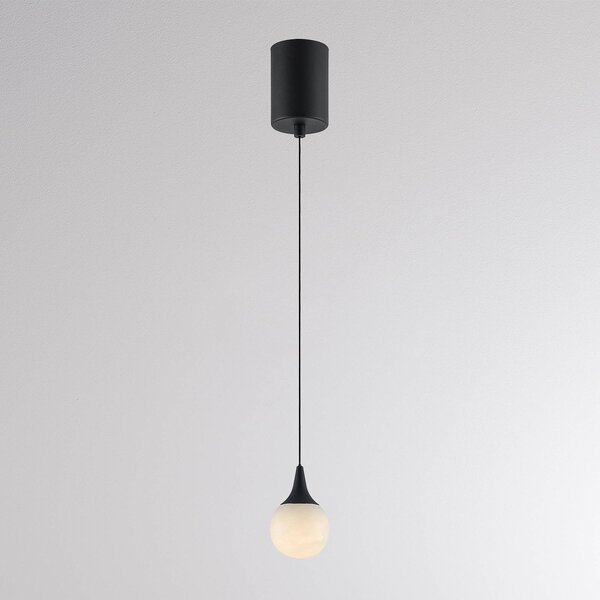 Molto Luce LED závěsné světlo ARE, černé, alabastr, Ø 8 cm, DALI, stmívatelný, Černá, Obývací pokoj / jídelna, Kámen, Moderní, Koule