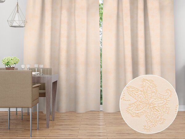 Biante Dekorační závěs TF-099 Zlaté květované ornamenty na béžovém 150x140 cm