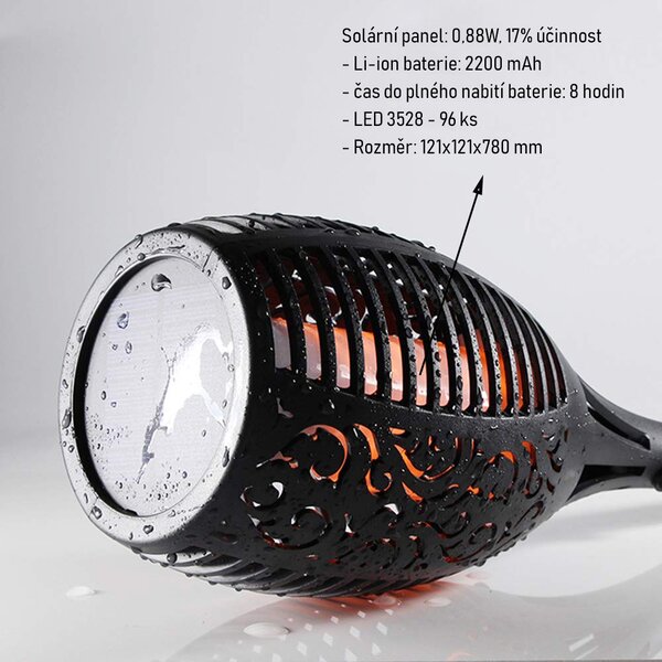 LEDSolar 96 solární venkovní hořící louč pochodeň 2 ks, 96 LED, bezdrátové, iPRO, 1W, teplá barva
