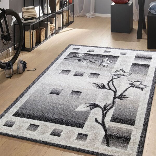 Makro Abra Kusový koberec moderní OTTO 02 Květy šedý Rozměr: 80x150 cm
