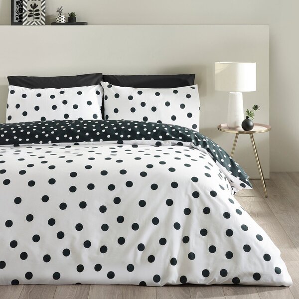 Černobílé povlečení na jednolůžko 135x200 cm Polka Dot – Catherine Lansfield