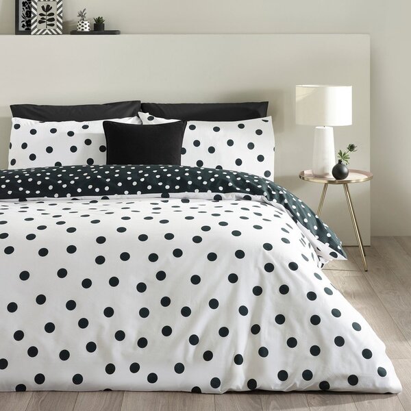 Černobílé povlečení na jednolůžko 135x200 cm Polka Dot – Catherine Lansfield