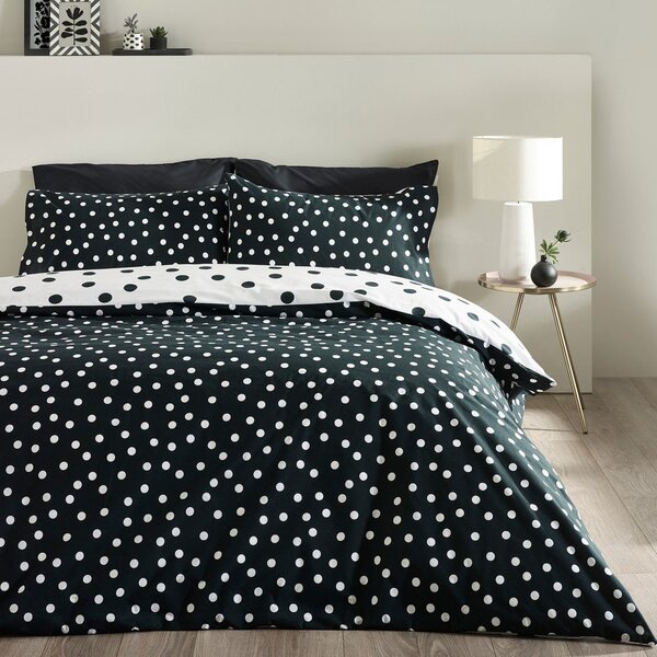 Černobílé povlečení na jednolůžko 135x200 cm Polka Dot – Catherine Lansfield