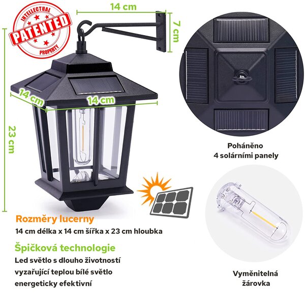 LEDSolar závěsná solární venkovní hliníková lucerna 2 ks, bezdrátové, iPRO, 15W, teplá barva