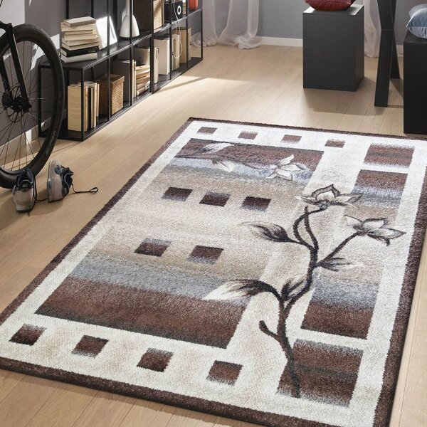 Makro Abra Kusový koberec moderní OTTO 02 Květy hnědý Rozměr: 80x150 cm