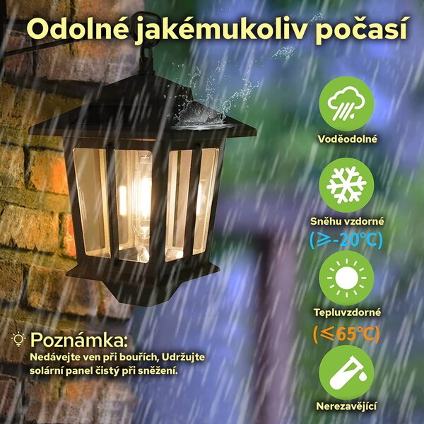 LEDSolar závěsná solární venkovní hliníková lucerna 2 ks, bezdrátové, iPRO, 15W, teplá barva