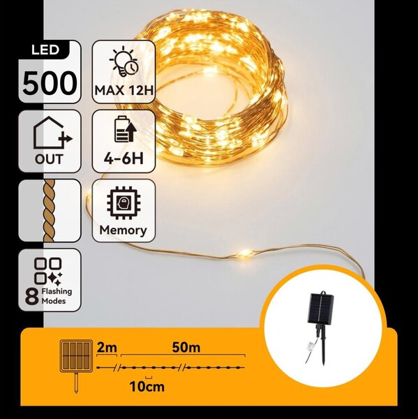 Aigostar - LED Solární ván řetěz 500xLED/8 funkcí 52m IP65 teplá bílá 1200 mAh