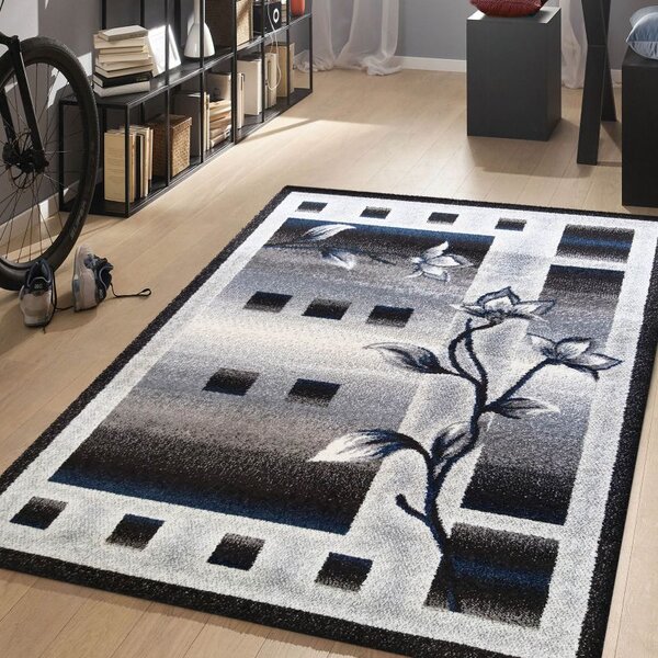 Makro Abra Kusový koberec moderní OTTO 02 Květy šedý modrý Rozměr: 80x150 cm