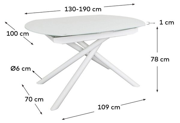 Bílý rozkládací jídelní stůl se skleněnou deskou 100x130 cm Yodalia – Kave Home