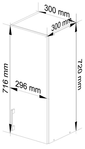 Horní jednodveřová skříňka TRIVORA - šířka 30 cm, bílá / dub sonoma
